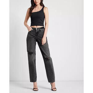 New Express Low Rise Black Ripped Boyfriend Jeans Size 4R *Retail $88*